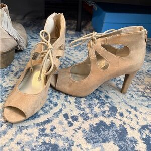 a.n.a Tan Lace-Up Peep-Toe Heels